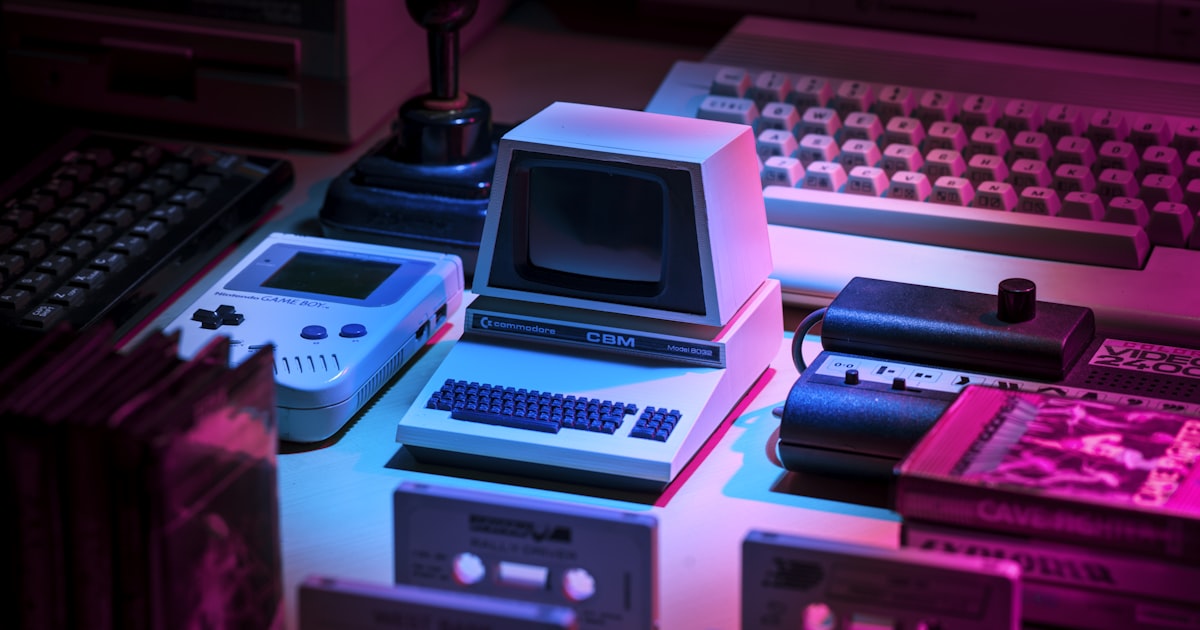 Retro gaming setup with colorful screen